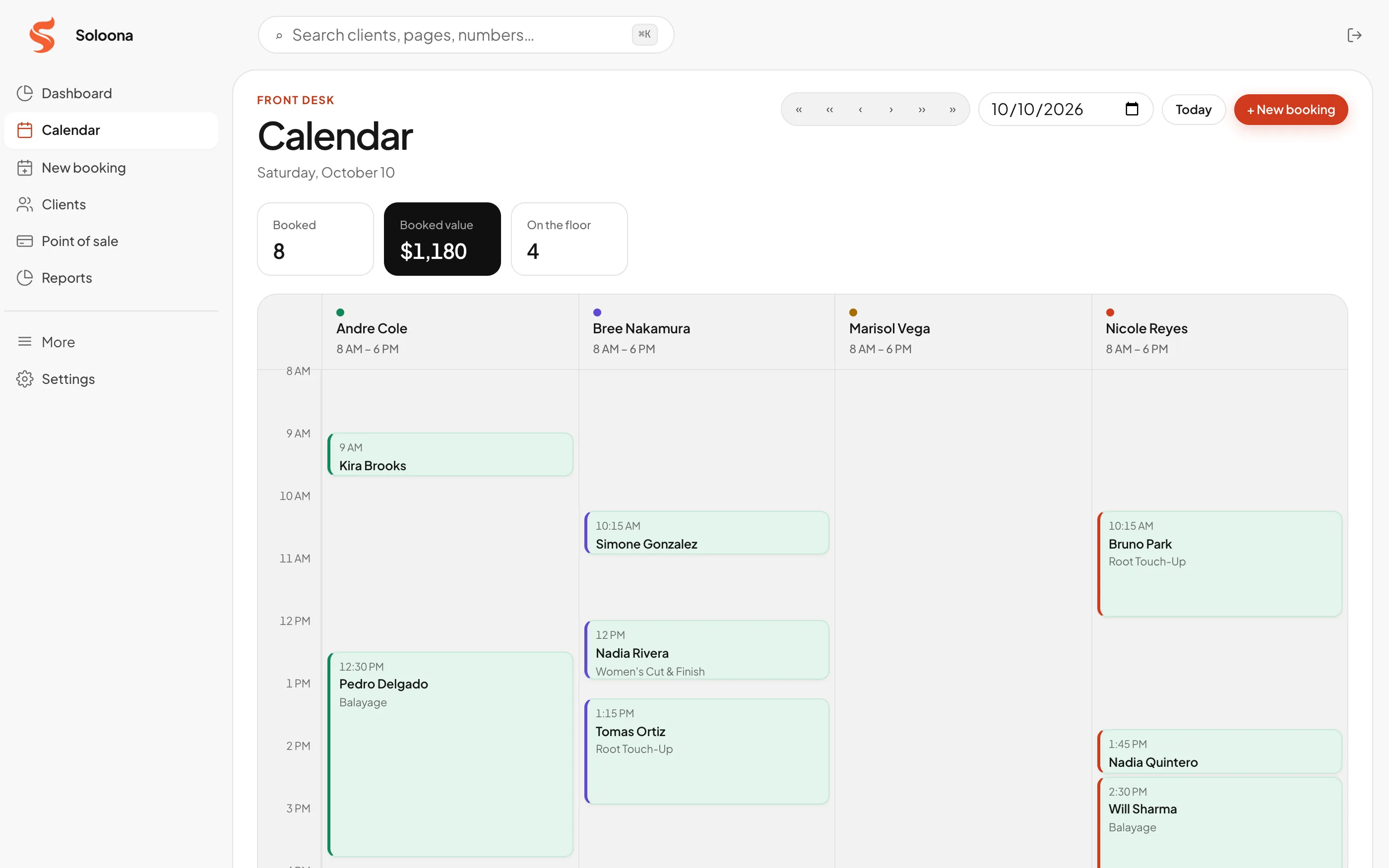 The Soloona calendar, a column per stylist